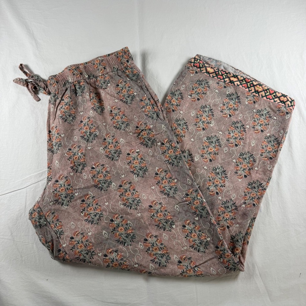 World Market Size L/XL Multicolor Floral Drawstring Wide Leg Palazzo Pants